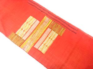 アンティーク　手織り節紬　横段模様織り出し　名古屋帯